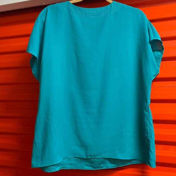 Cynthia Rowley Turquoise Short Sleeve Blouse XL with Gem Detail 💎✨ - Picture 2 of 8